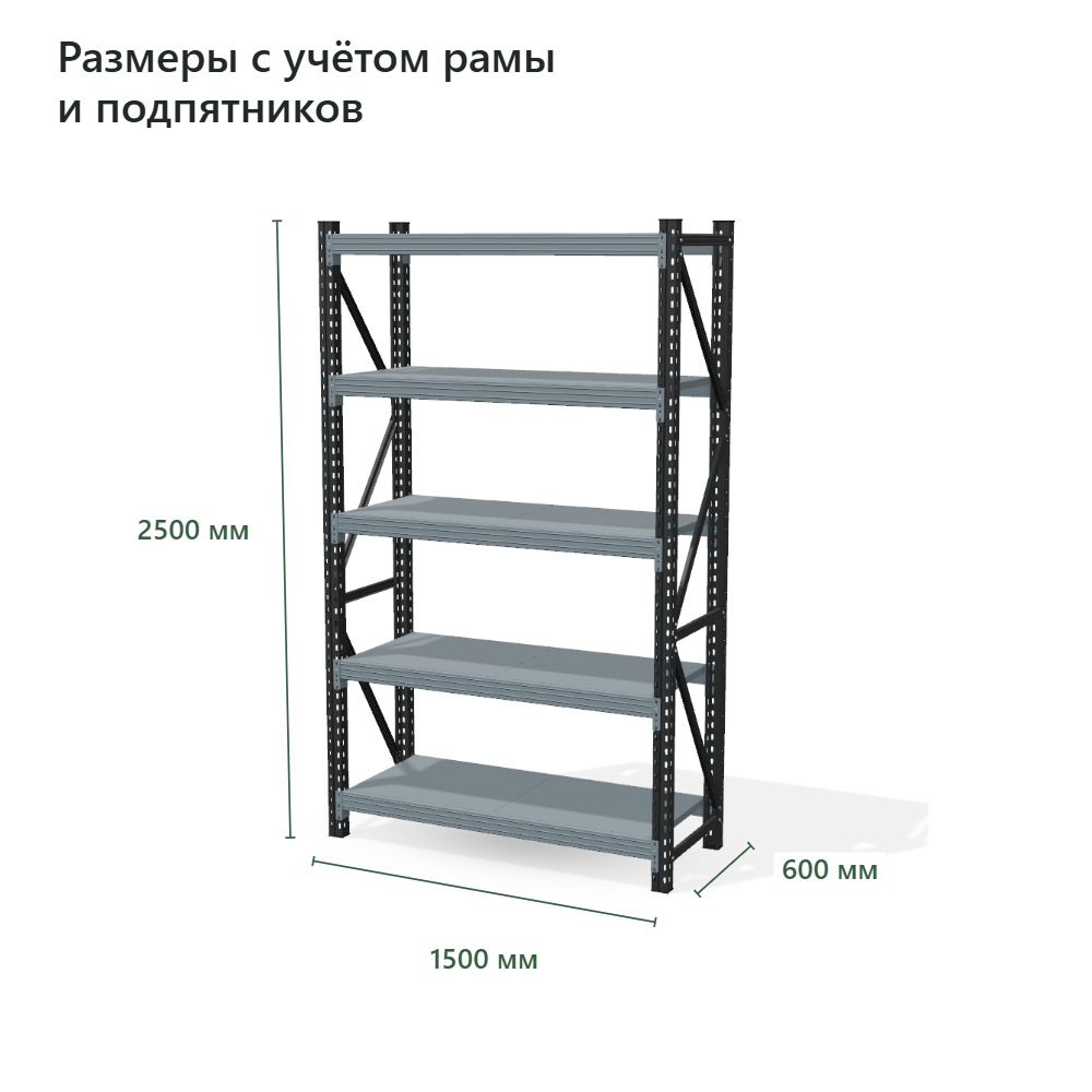 Стеллаж для склада Векторс 500 2500×1500×600 мм, 5 ярусов