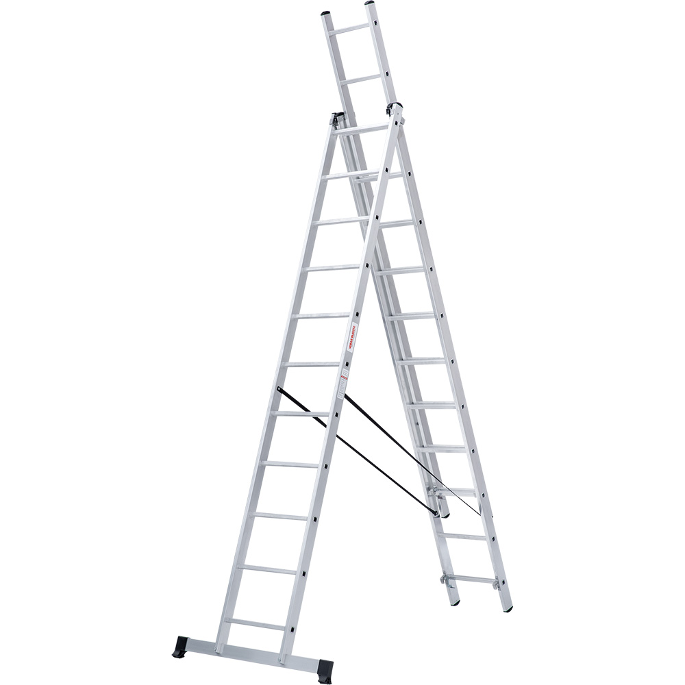 Лестница трехсекционная 3x11 ступеней, NV1230, 7,09м. алюминиевая  СС