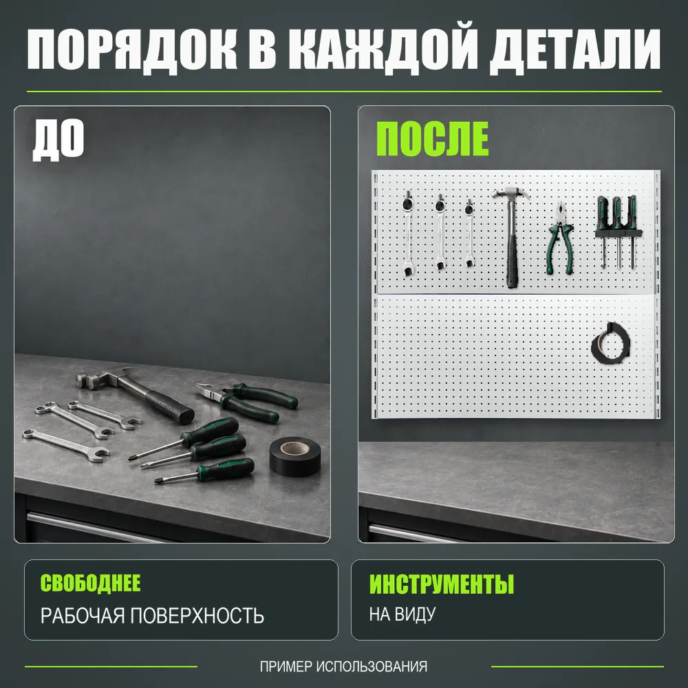 Набор перфопанелей с рейками 1000×900 h цвет RAL 9016 белый глянец
