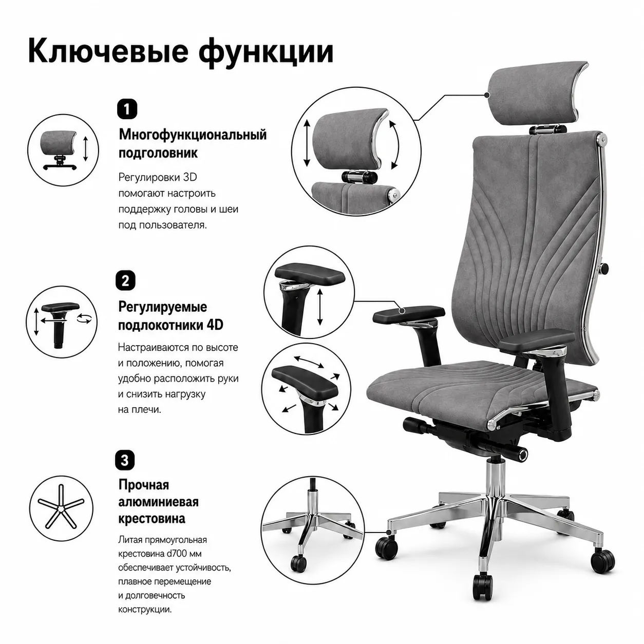Кресло Yoga Spine 4DF B2-12D (Велюр GoyaLE темно-серый AE.F.14.13A)