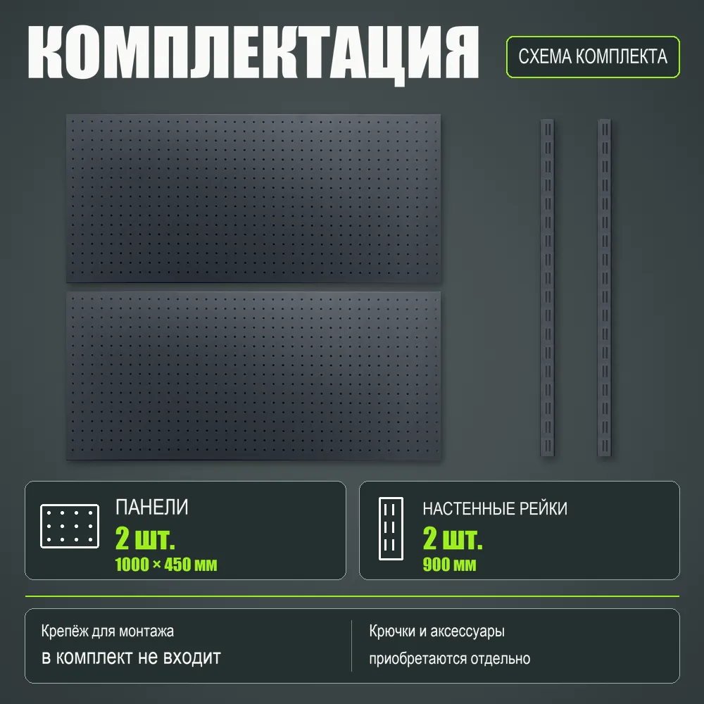 Набор перфопанелей с рейками 1000×900 h цвет RAL 7016 муар