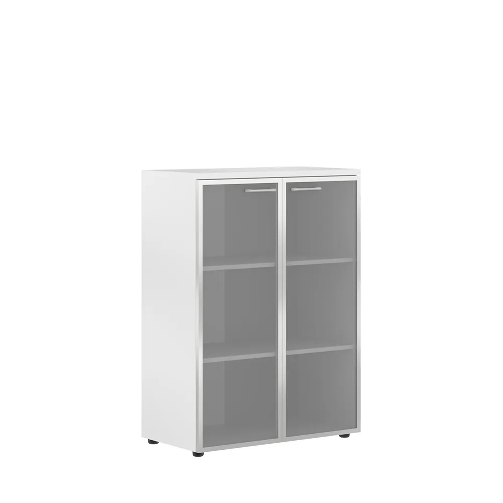 XTEN Шкаф XMC 85.7 со стеклянными дверьми в алюминевой рамке с топом 856х432х1190 (НАБОР) (Белый)