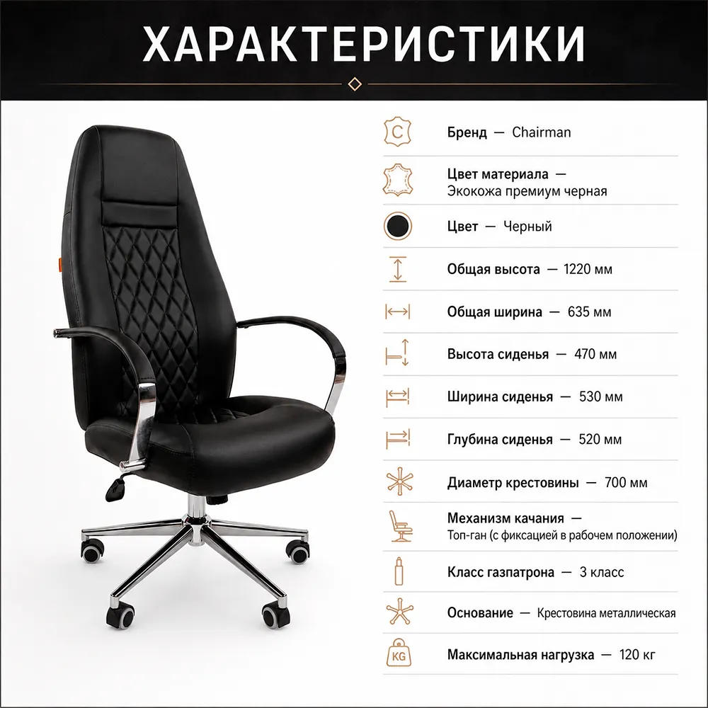 Кресло руководителя CHAIRMAN 950 N Экокожа премиум черная