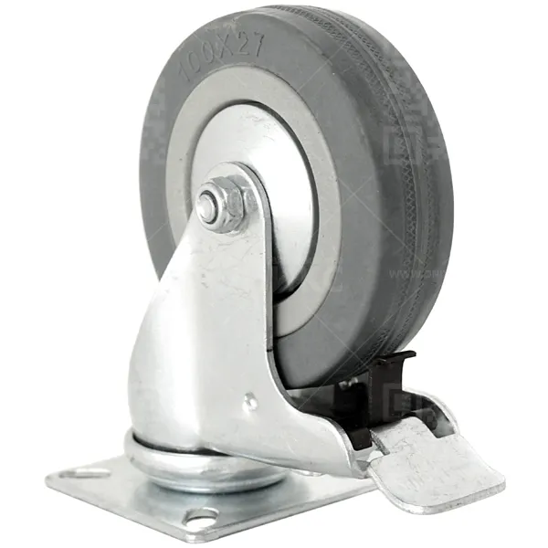 Колесная опора d100 поворотная с тормозом SCgb 42 серая резина г\п 80 кг (36) 