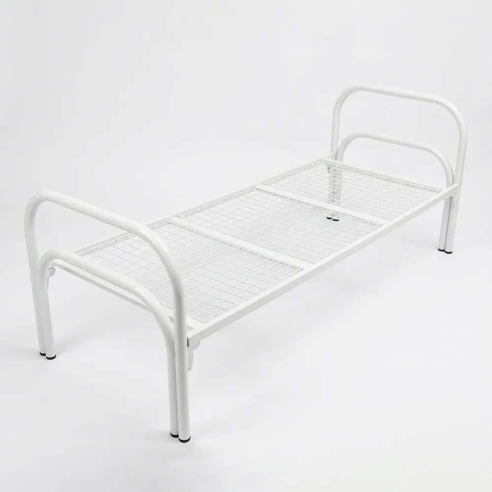 Кровать металлическая 1-ярусная С-2У2, 1900*800, сетка 100*50, с 2-мя усилениями, цвет серый, клин, упаковка стрйч + картон по бокам