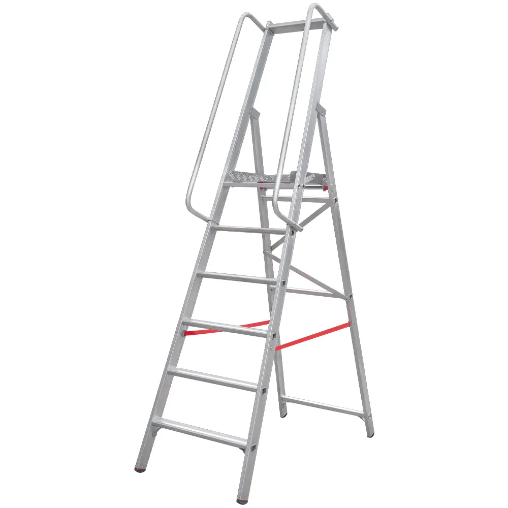 Стремянка 3 ступени 80мм, NV 5170 алюмин. односторонняя индустриальная, Новая высота, площадка 400х400 мм, поручни