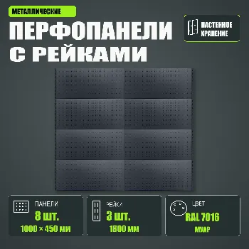 Набор перфопанелей с рейками 2000×1800 h цвет RAL 7016 муар