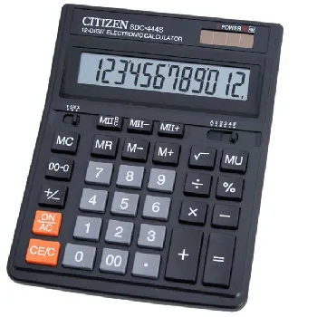 Калькулятор настольный Citizen SDC-444S, 12 разр., двойное питание, 153*199*31мм, черный SDC-444S
