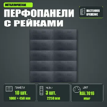 Набор перфопанелей с рейками 2000×2250 h цвет RAL 7016 муар