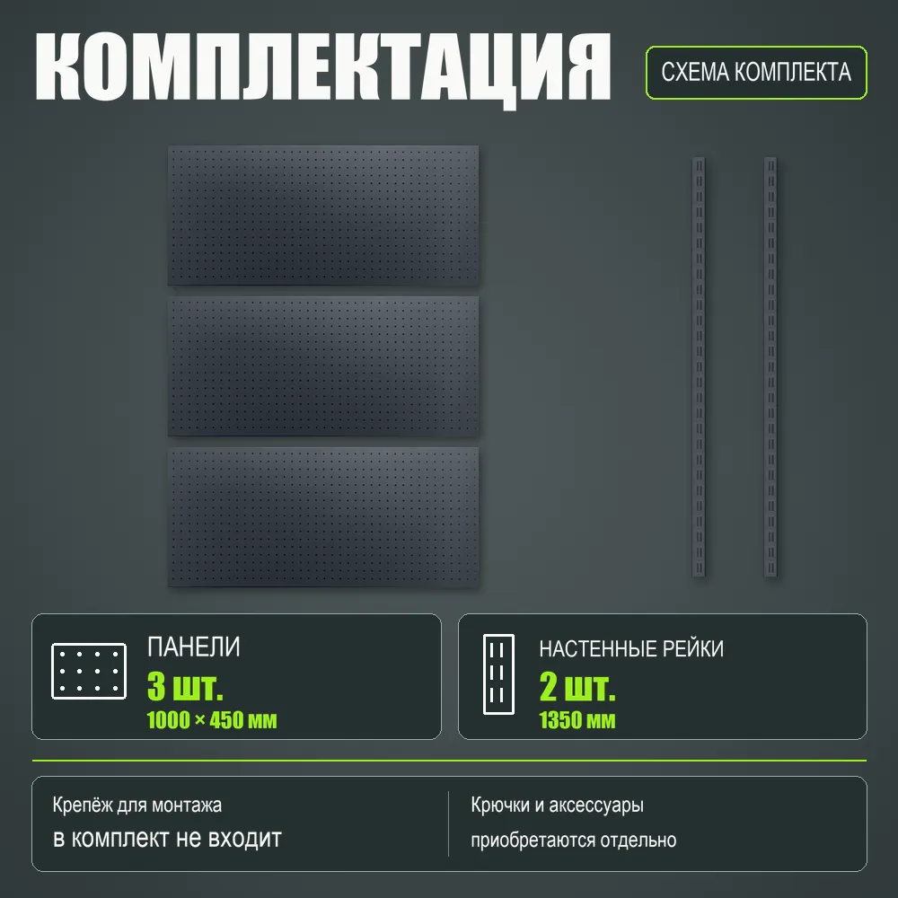 Набор перфопанелей с рейками 1000×1350 h цвет RAL 7016 муар