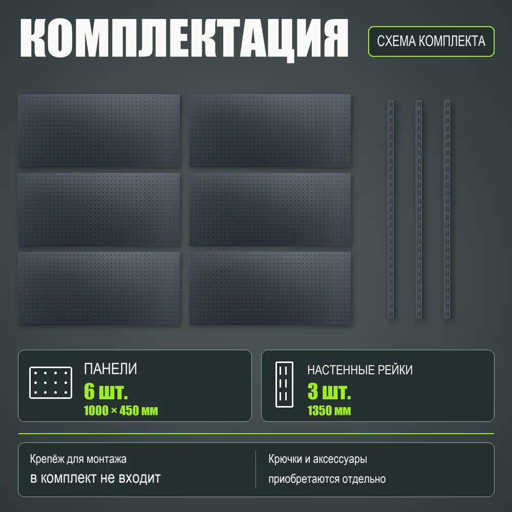 Набор перфопанелей с рейками 2000×1350 h цвет RAL 7016 муар