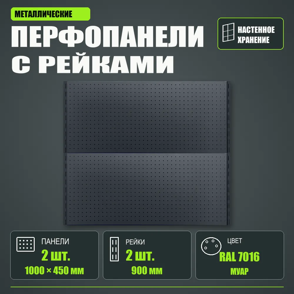 Набор перфопанелей с рейками 1000×900 h цвет RAL 7016 муар