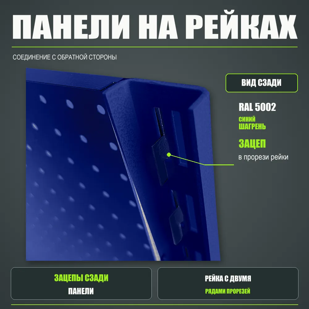 Набор перфопанелей с рейками 2000×900 h цвет RAL 5002 синий шагрень