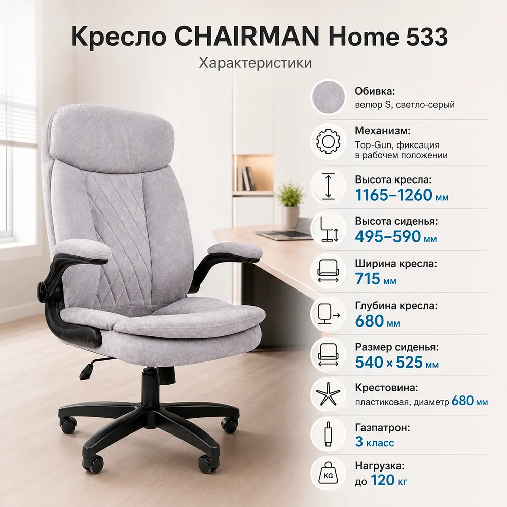 Кресло CHAIRMAN Home 533 (Велюр S светло-серый)