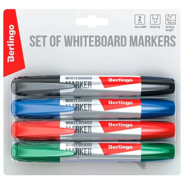 Набор маркеров для белых досок Berlingo "Uniline WB200" 04цв., пулевидный, 2мм, блистер  BMc_40509