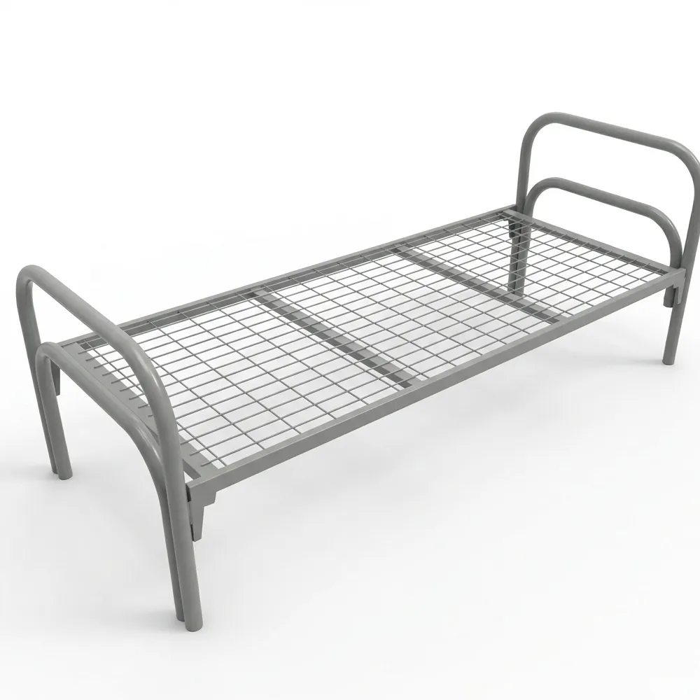 Кровать металлическая 1-ярусная с 2-мя усиленниями 1900*700 белая, сетка 100*50, труба 50*25*1,2мм