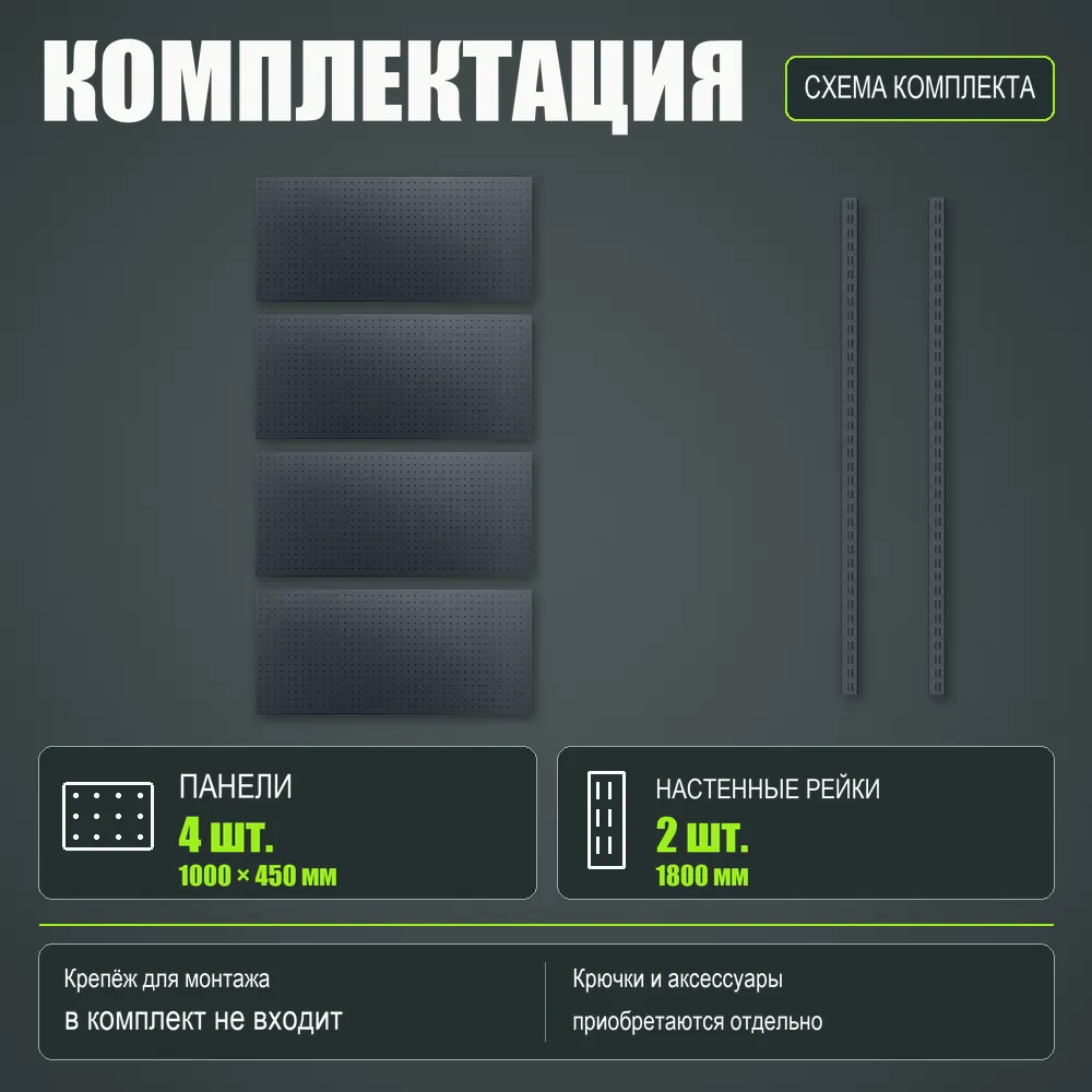 Набор перфопанелей с рейками 1000×1800 h цвет RAL 7016 муар