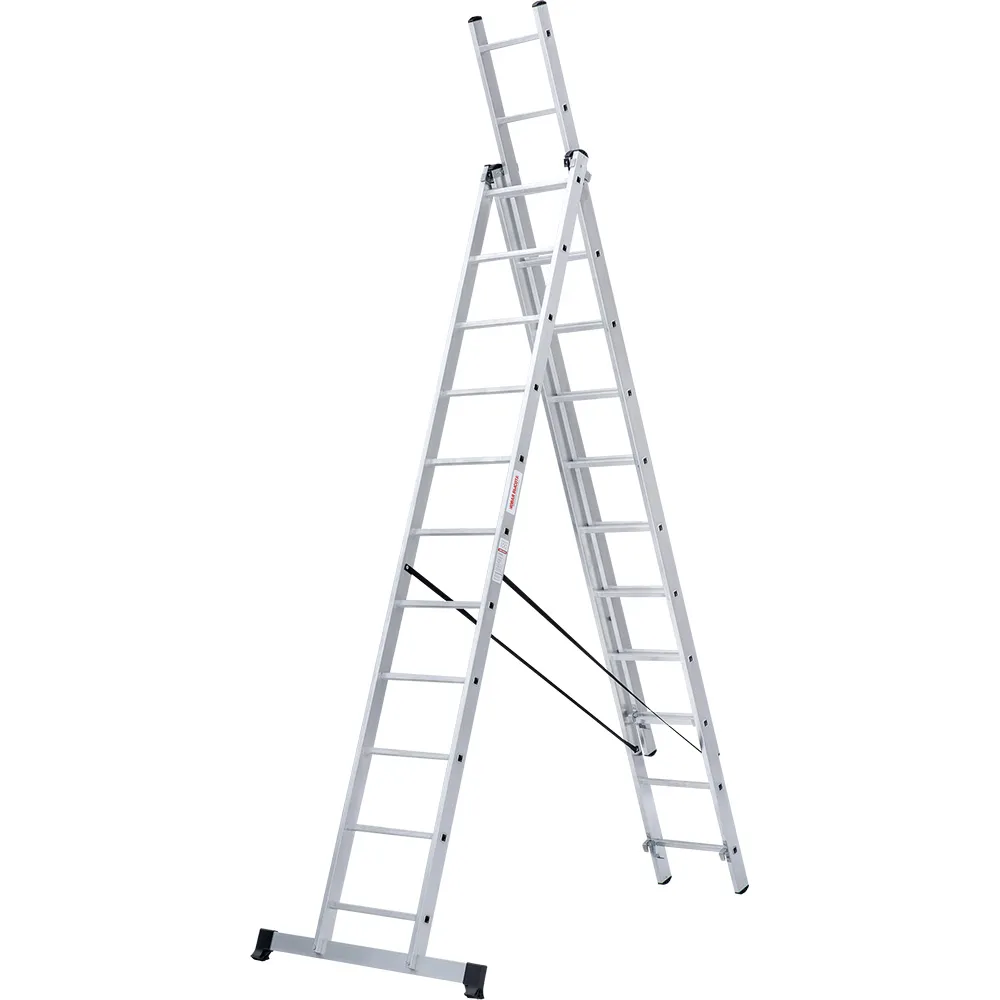 Лестница трехсекционная 3x11 ступеней, NV1230, 7,09м. алюминиевая