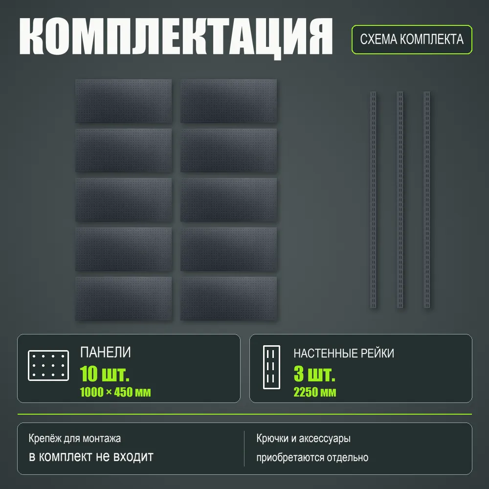 Набор перфопанелей с рейками 2000×2250 h цвет RAL 7016 муар